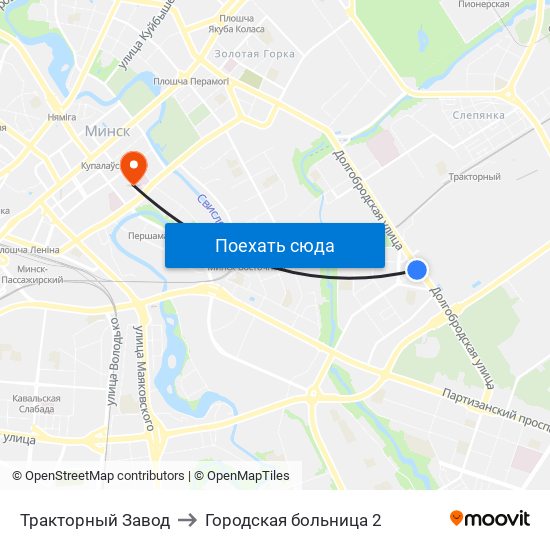 Тракторный Завод to Городская больница 2 map