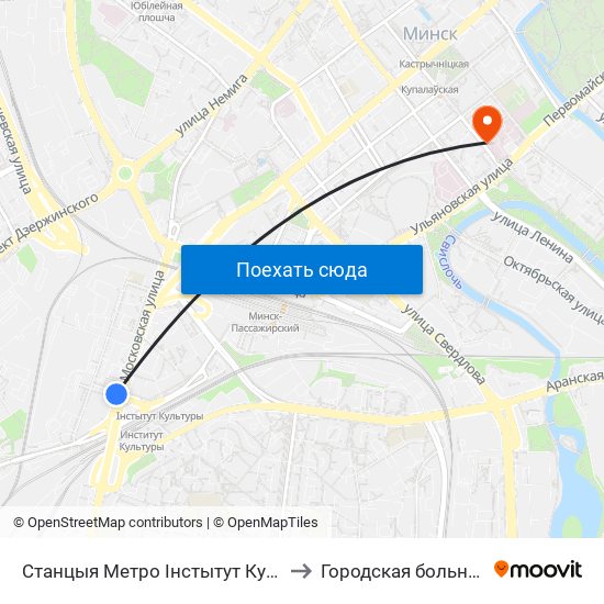 Станцыя Метро Інстытут Культуры to Городская больница 2 map