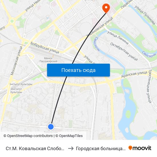 Ст.М. Ковальская Слобода to Городская больница 2 map