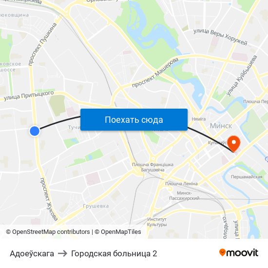 Адоеўскага to Городская больница 2 map