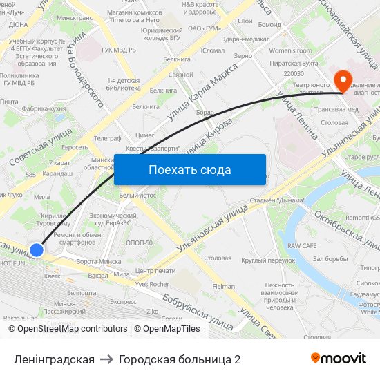 Ленінградская to Городская больница 2 map