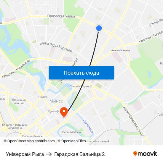 Універсам Рыга to Гарадская Бальніца 2 map