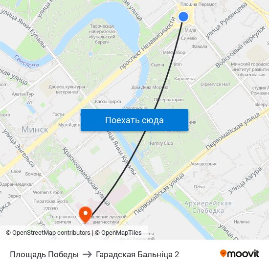 Площадь Победы to Гарадская Бальніца 2 map