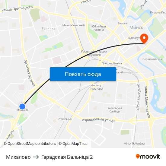 Михалово to Гарадская Бальніца 2 map