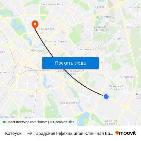 Катоўскага to Гарадская Інфекцыйная Клінічная Бальніца map