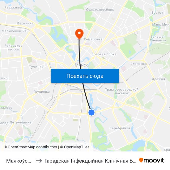 Маякоўскага to Гарадская Інфекцыйная Клінічная Бальніца map