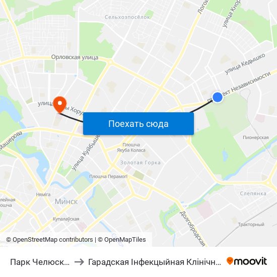 Парк Челюскинцев to Гарадская Інфекцыйная Клінічная Бальніца map