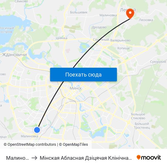 Малиновка to Мінская Абласная Дзіцячая Клінічная Бальніца map