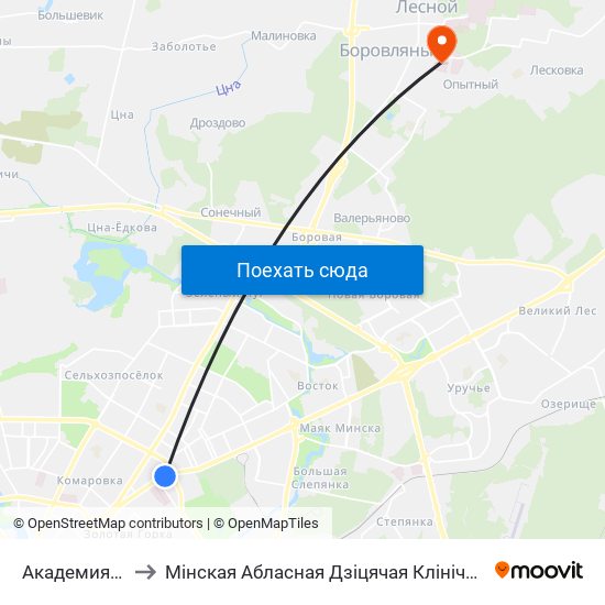 Академия Наук to Мінская Абласная Дзіцячая Клінічная Бальніца map