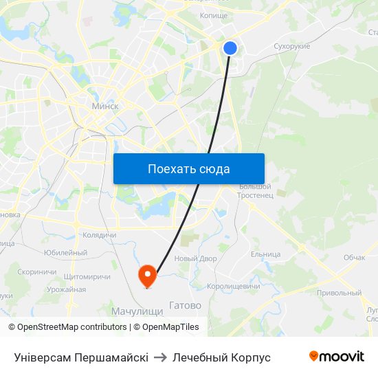 Універсам Першамайскі to Лечебный Корпус map