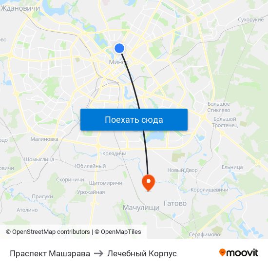 Праспект Машэрава to Лечебный Корпус map