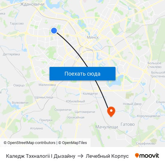 Каледж Тэхналогіі І Дызайну to Лечебный Корпус map