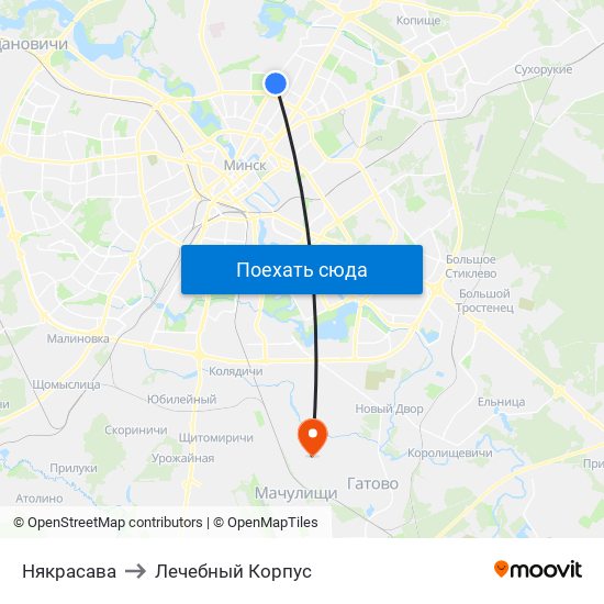 Някрасава to Лечебный Корпус map