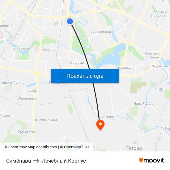 Сямёнава to Лечебный Корпус map