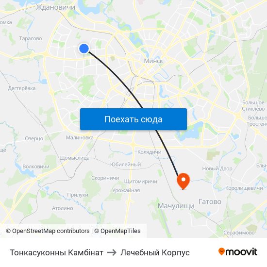 Тонкасуконны Камбінат to Лечебный Корпус map