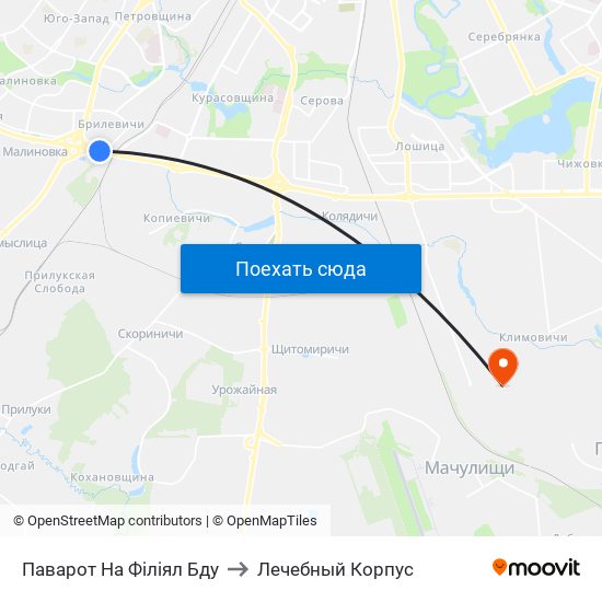 Паварот На Філіял Бду to Лечебный Корпус map