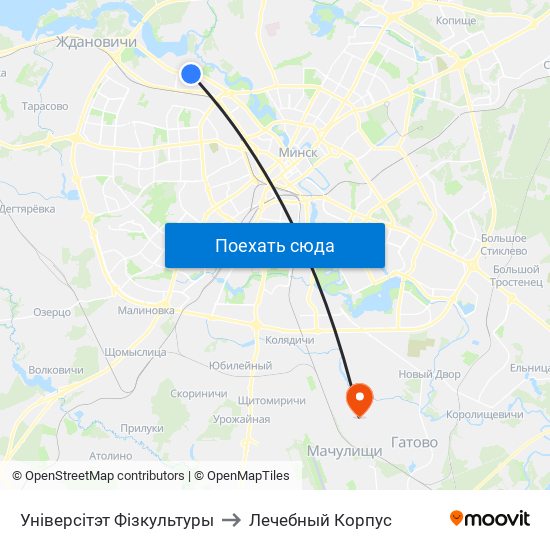 Універсітэт Фізкультуры to Лечебный Корпус map