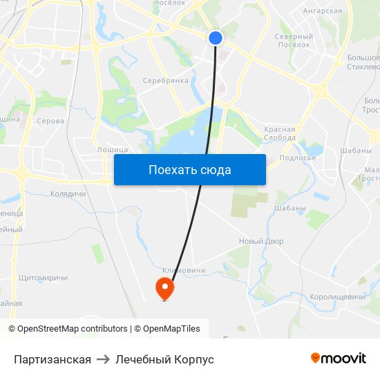 Партизанская to Лечебный Корпус map