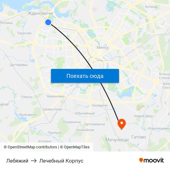 Лебяжий to Лечебный Корпус map