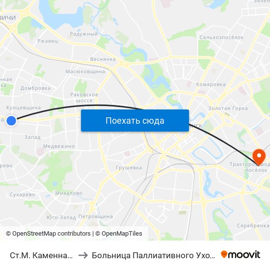 Ст.М. Каменная Горка to Больница Паллиативного Ухода ""Хоспис"" map