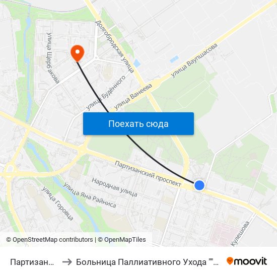 Партизанская to Больница Паллиативного Ухода ""Хоспис"" map