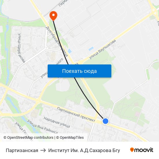 Партизанская to Институт Им. А.Д.Сахарова Бгу map