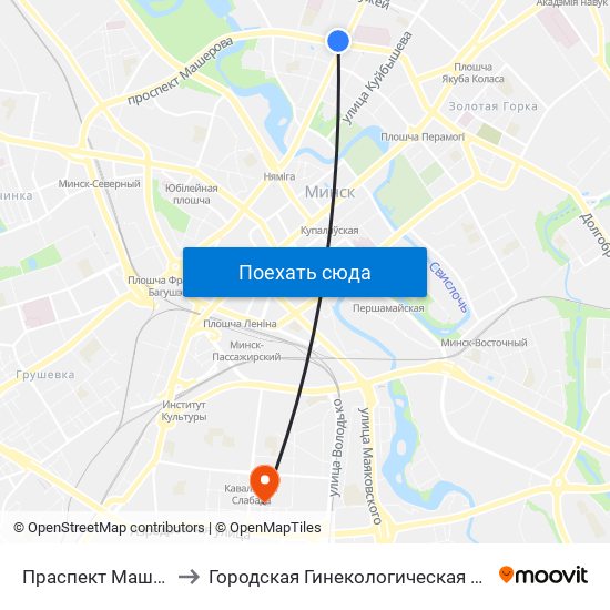 Праспект Машэрава to Городская Гинекологическая Больница map