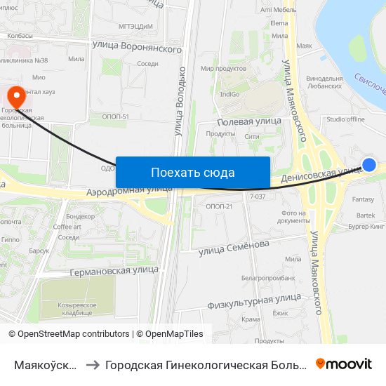 Маякоўскага to Городская Гинекологическая Больница map