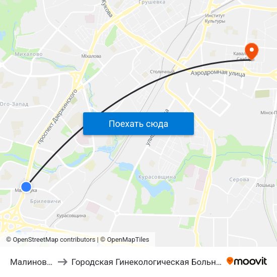 Малиновка to Городская Гинекологическая Больница map