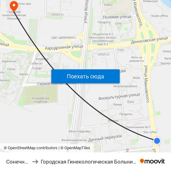 Сонечная to Городская Гинекологическая Больница map