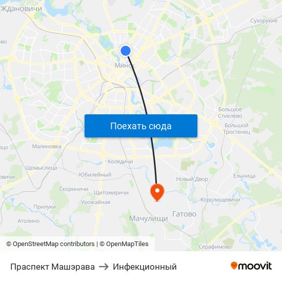 Праспект Машэрава to Инфекционный map