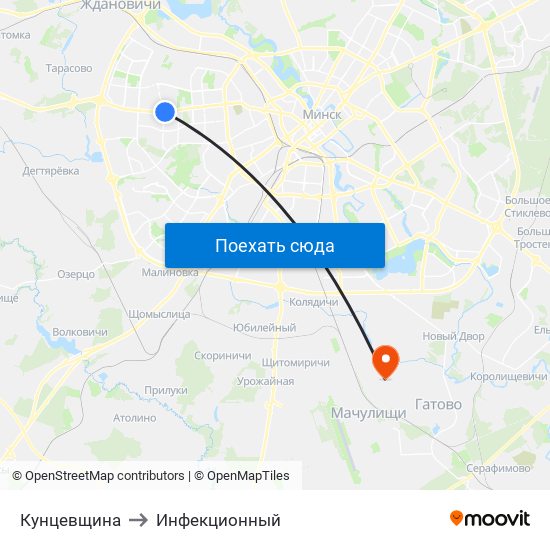 Кунцевщина to Инфекционный map