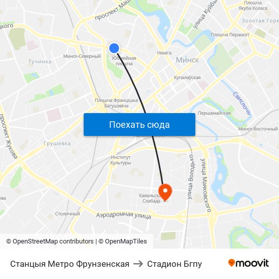 Станцыя Метро Фрунзенская to Стадион Бгпу map