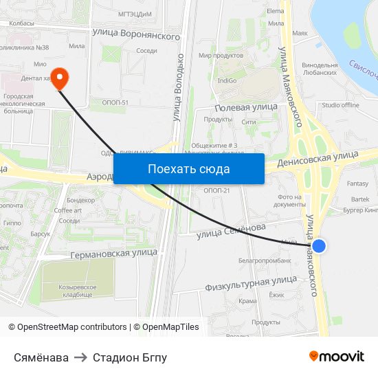 Сямёнава to Стадион Бгпу map