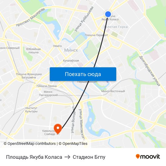 Площадь Якуба Коласа to Стадион Бгпу map