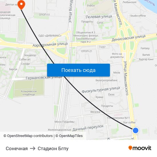 Сонечная to Стадион Бгпу map
