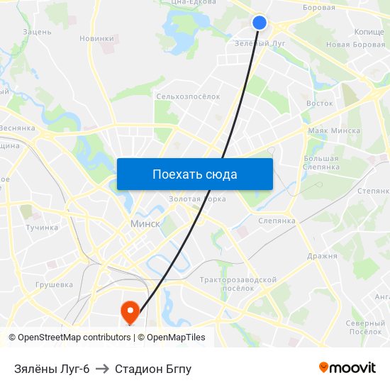 Зялёны Луг-6 to Стадион Бгпу map