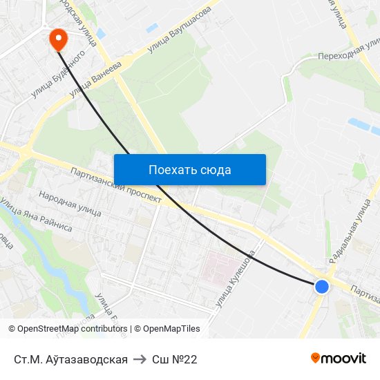 Ст.М. Аўтазаводская to Сш №22 map