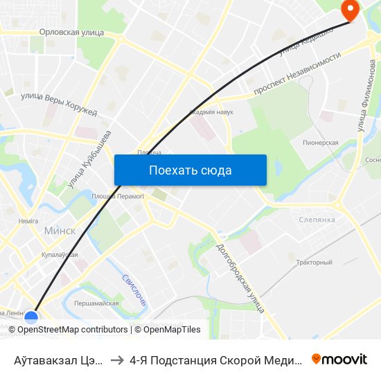 Аўтавакзал Цэнтральны to 4-Я Подстанция Скорой Медицинской Помощи map