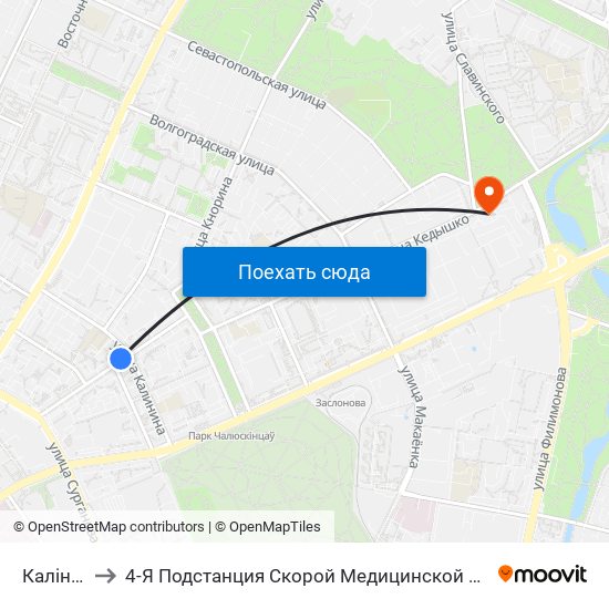 Калініна to 4-Я Подстанция Скорой Медицинской Помощи map