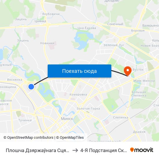 Плошча Дзяржаўнага Сцяга (Площадь Государственного Флага) to 4-Я Подстанция Скорой Медицинской Помощи map