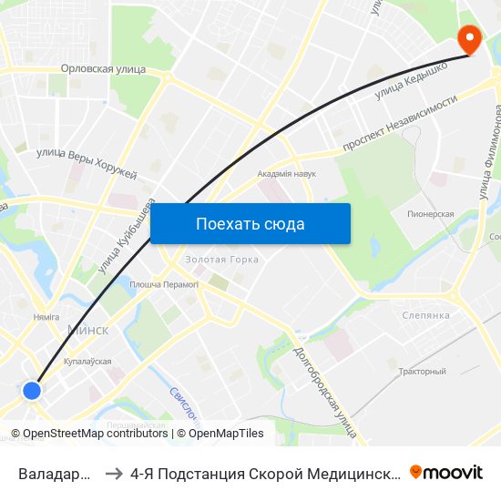 Валадарскага to 4-Я Подстанция Скорой Медицинской Помощи map