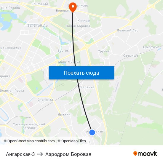 Ангарская-3 to Аэродром Боровая map
