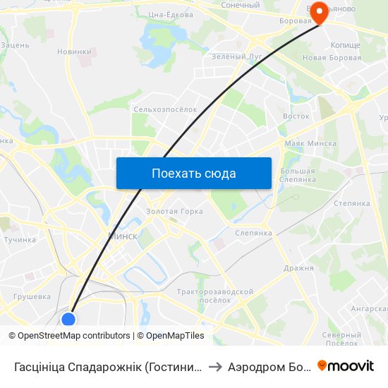 Гасцініца Спадарожнік (Гостиница Спутник) to Аэродром Боровая map