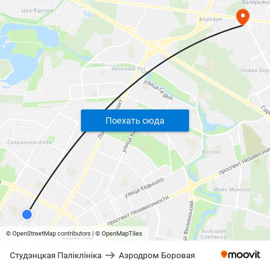 Студэнцкая Паліклініка to Аэродром Боровая map