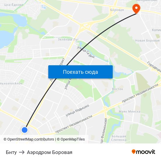 Бнту to Аэродром Боровая map