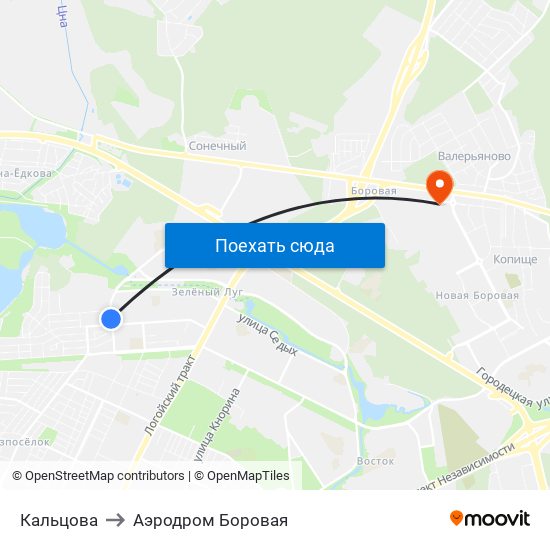 Кальцова to Аэродром Боровая map
