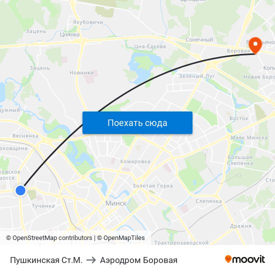 Пушкинская Ст.М. to Аэродром Боровая map