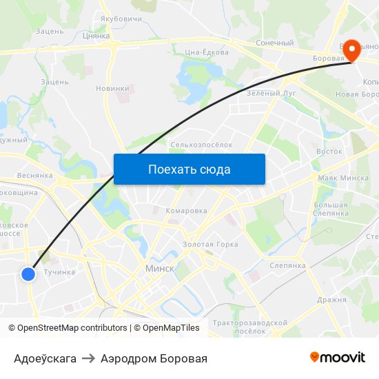 Адоеўскага to Аэродром Боровая map