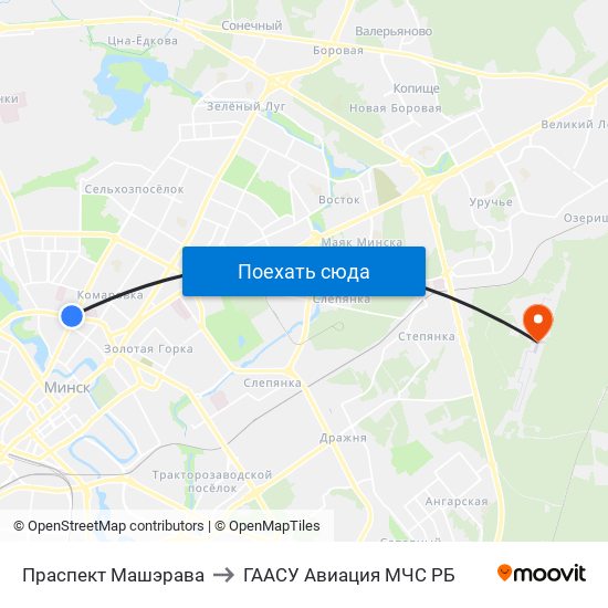 Праспект Машэрава to ГААСУ Авиация МЧС РБ map